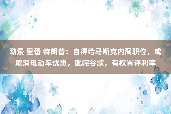 动漫 里番 特朗普：自得给马斯克内阁职位，或取消电动车优惠，叱咤谷歌，有权置评利率