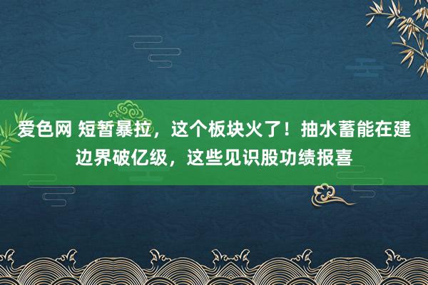 爱色网 短暂暴拉，这个板块火了！抽水蓄能在建边界破亿级，这些见识股功绩报喜